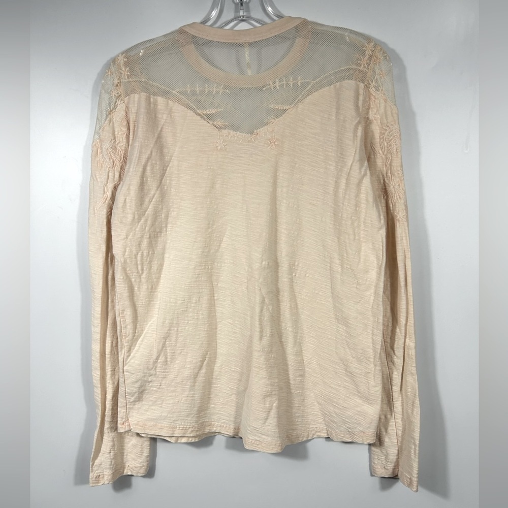 Free people Micha Embellished Mesh Beaded Long Sleeve Tee Top Peach Color Size M - Picture 4 of 9